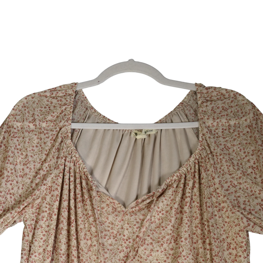 Indigo Rose Knit Top Women Large Pink Floral Puff Sleeve Smocked Peasant Boho - Picture 6 of 11